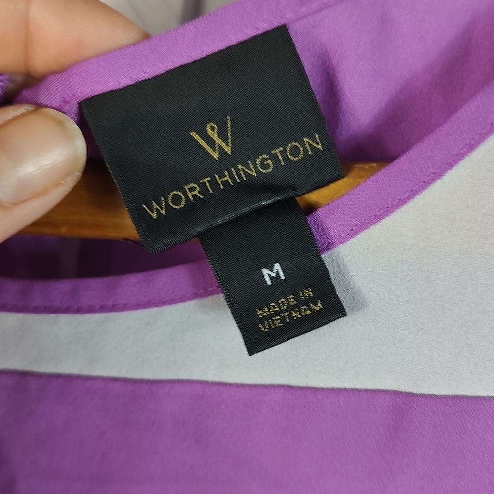 Worthington Purple Short Sleeve Blouse M - Picture 6 of 10